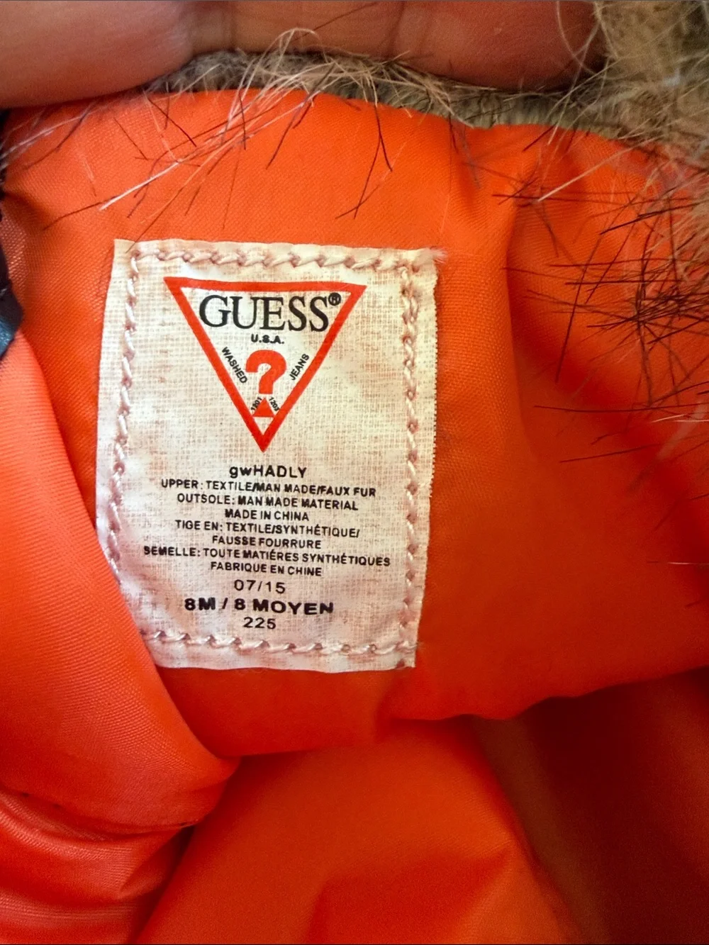 Guess Black Winter Boots with Orange Laces and Faux Fur Cuff